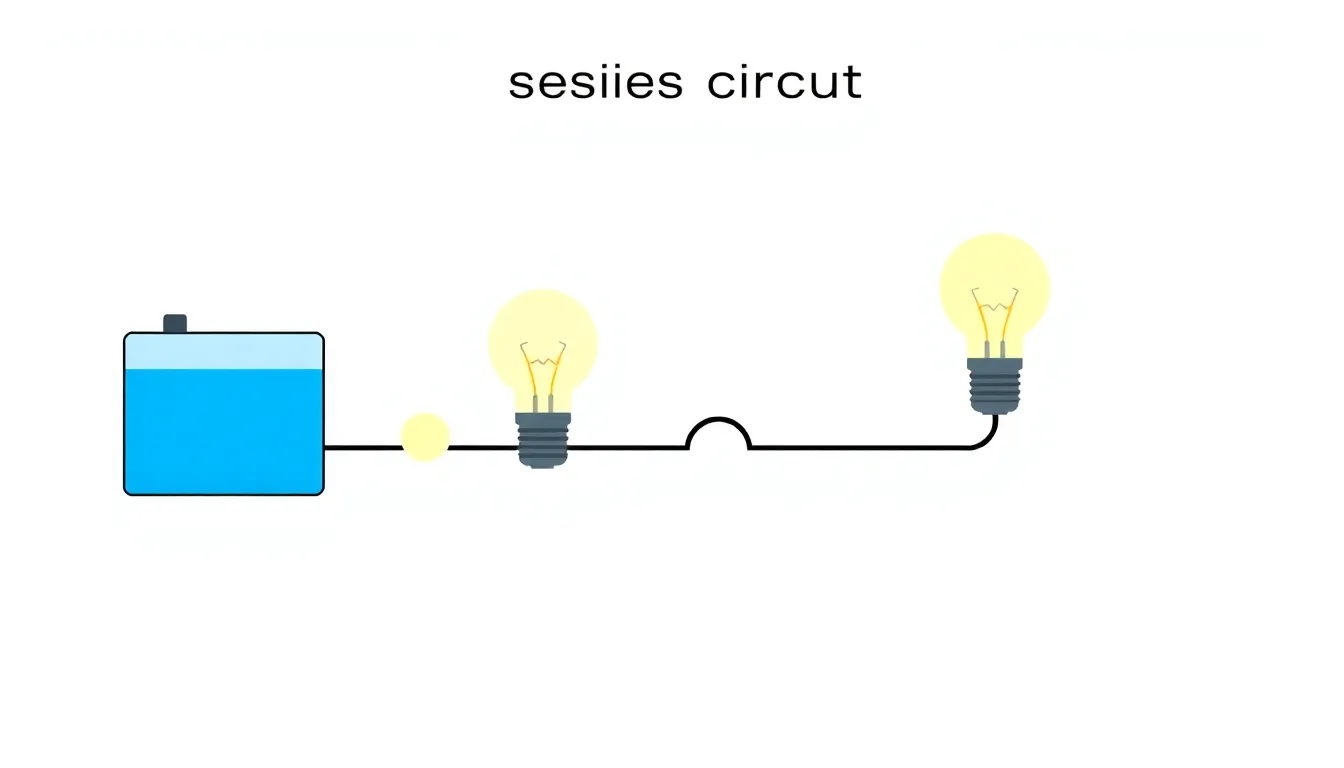 A simple educational diagram showing two stages of a series circuit. Left side: a battery and two identical bulbs connected in series, all glowing equally. Right side: a third identical bulb