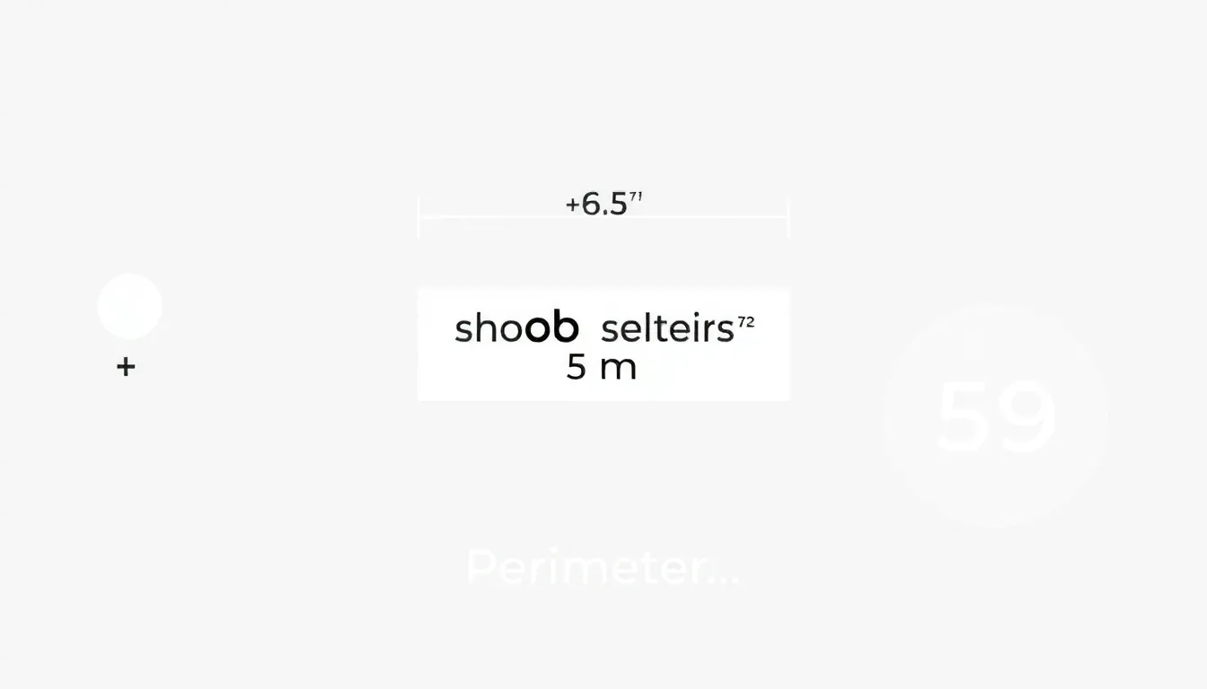 A clean educational infographic showing a labeled rectangle with length labeled as "short side + 6.5" and width labeled as "short side". The perimeter of 59 meters is indicated around the rec