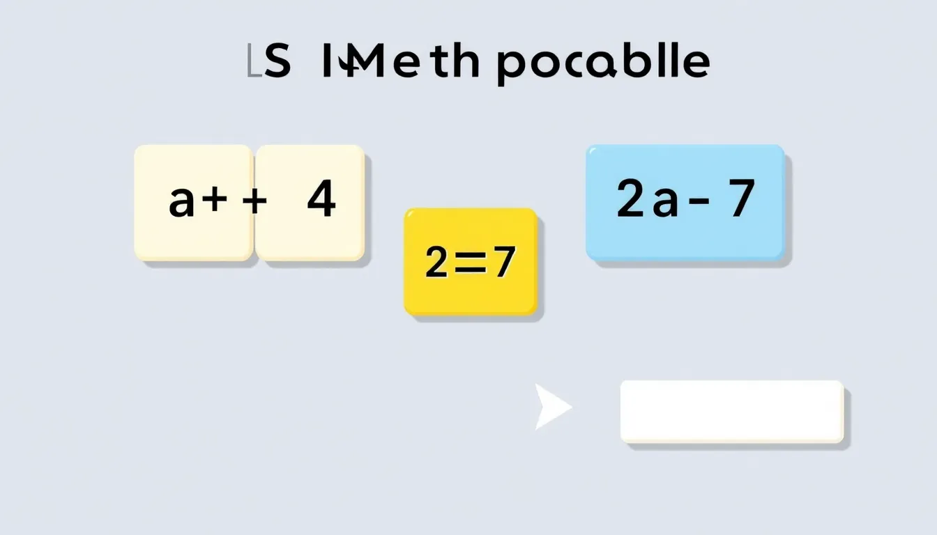A clean, minimal educational infographic for an LGS math problem. Show two labeled expression blocks, "3a+4" and "2a-7", merging into a sum block, then a subtraction arrow pointing to a block