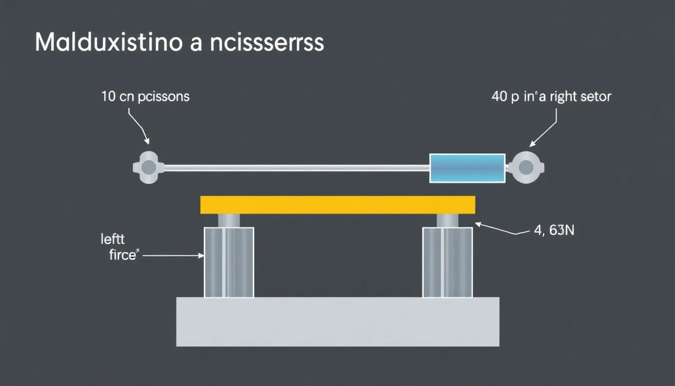 A minimal educational infographic showing a hydraulic balance scissors mechanism. Two pistons connect the arms: left piston (10 cm² cross-section) and right piston (40 cm² cross-section). A 5N force a