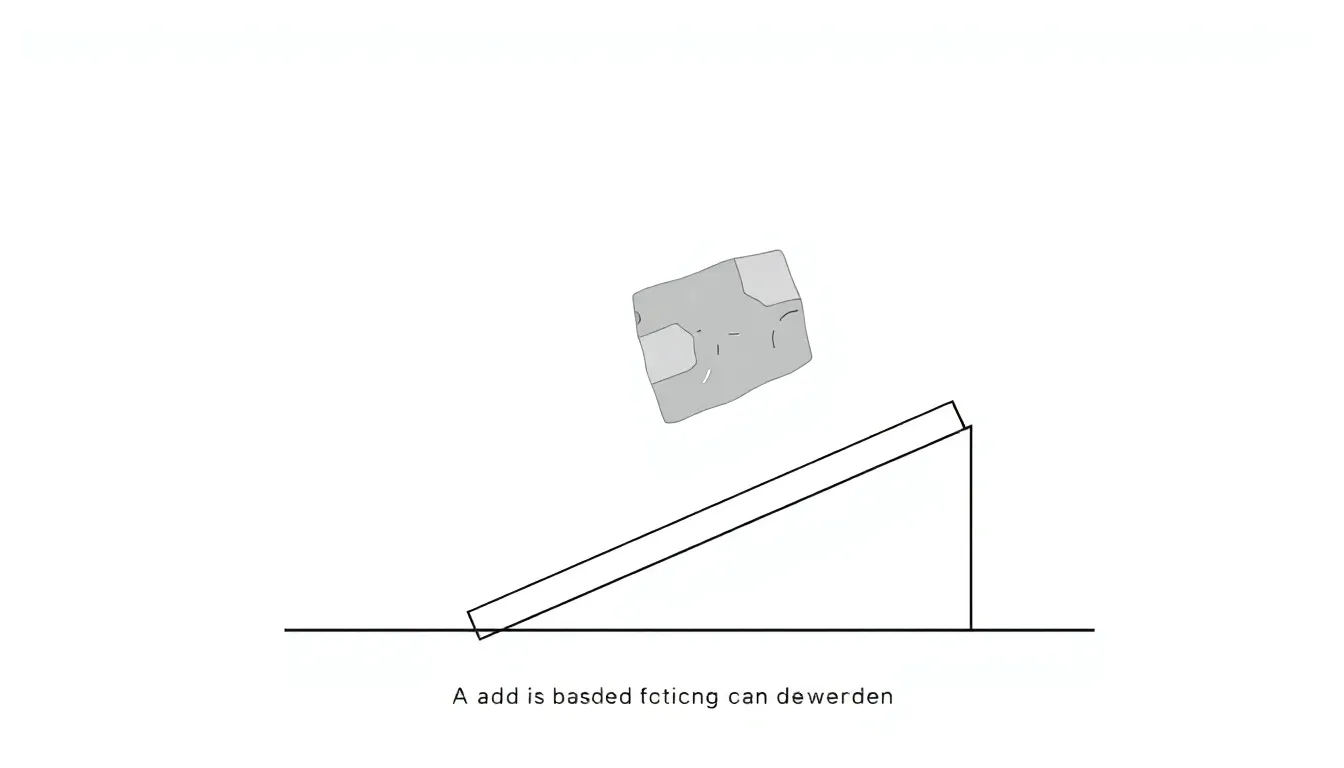 A clean educational diagram showing a frictionless inclined plane lifting a 120 kg stone block to a 3-meter high platform. Minimal white background, no text, LGS exam style, simple schematic
