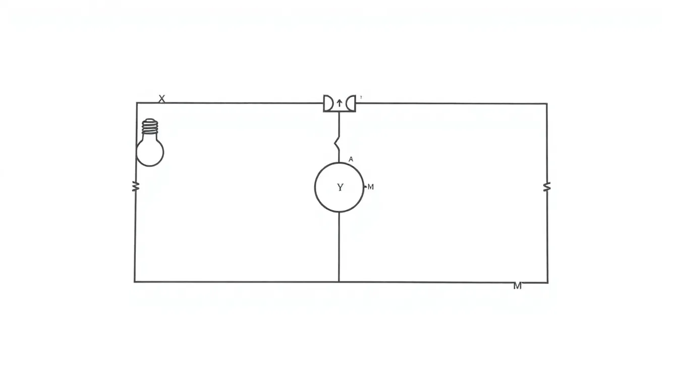 A clean, minimal educational diagram of a simple electrical circuit on a white background. The circuit includes two identical light bulbs (labeled X and Y), a rheostat with an arrow showing its slider