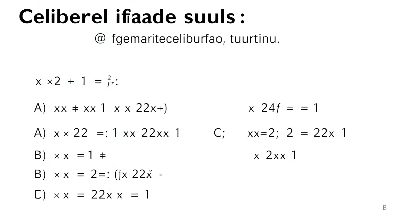 Cebirsel ifade sorusu: (x+1)² ifadesinin açılımını bulunuz. Şıklar: A) x²+1, B) x²+2x+1, C) 2x+1, D) x²-2x+1. Doğru cevap B.