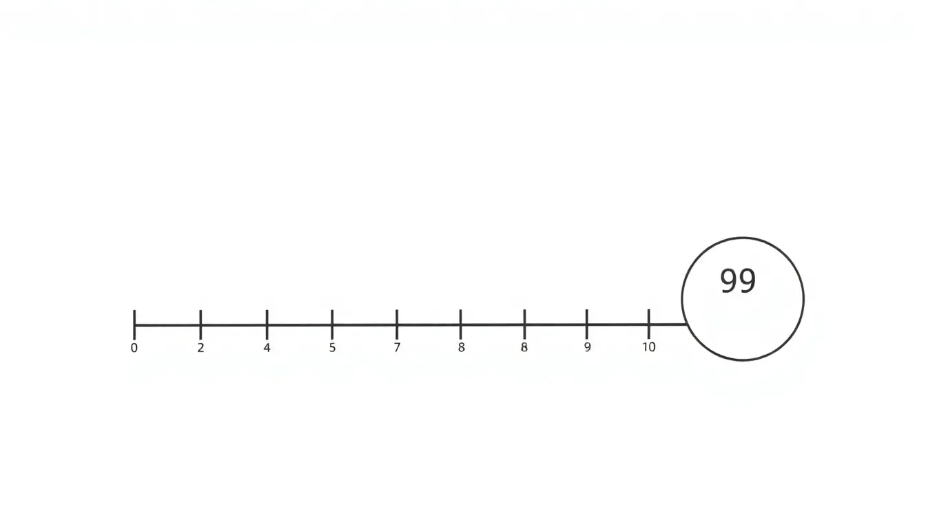 A number line diagram with a bold point at 9, a shaded arrow to the right, and an empty open circle at 9 with a clear inequality direction. Minimalist, clean, white background, educational LG