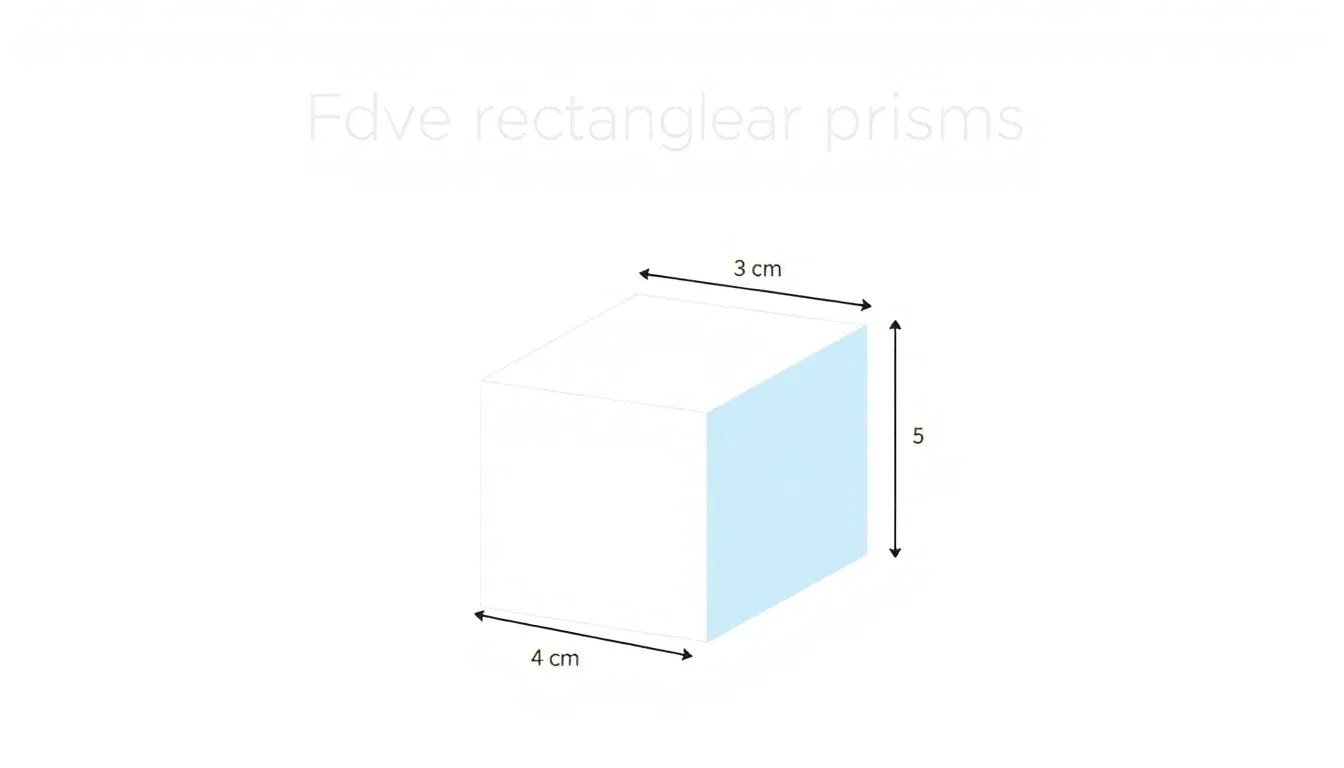 A clean educational infographic showing a rectangular prism with edge lengths labeled as 4 cm, 3 cm, and 5 cm. Minimalist geometric diagram, white background, no text.