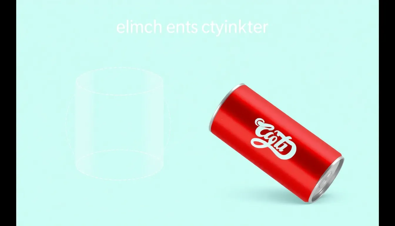 A clean educational infographic showing a cola can placed next to a geometric cylinder diagram, with dashed lines highlighting the circular top, curved side, and circular bottom. Minimalist style, whi