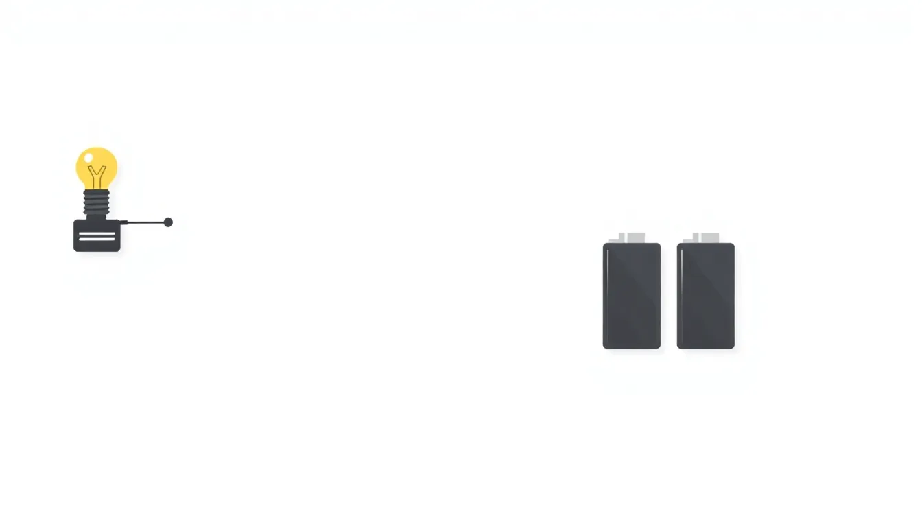A clean educational diagram: left circuit shows one identical bulb connected to one battery, right circuit shows the same bulb connected to two parallel batteries. Minimal flat style, white background