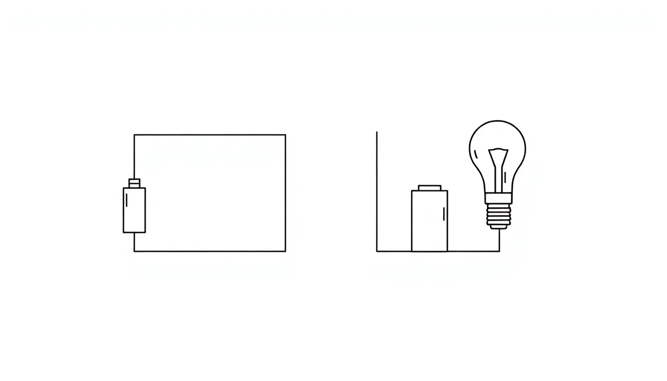 A clean educational diagram showing two simple electrical circuits side by side on a white background. Left circuit: one battery connected to one light bulb. Right circuit: two batteries connected in