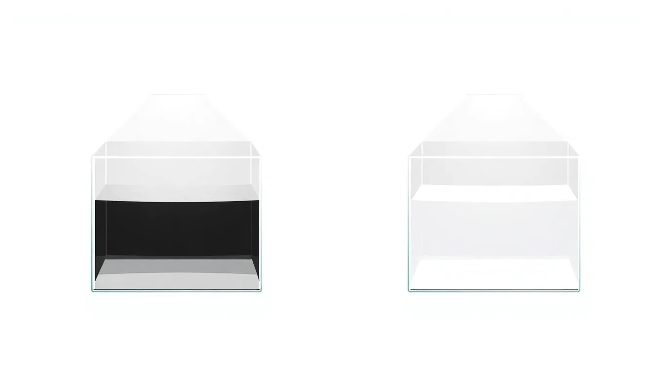 A minimal educational diagram showing two identical metal boxes, one black and one white, each filled with equal amounts of water, illuminated by identical lamps. Clean white background, LGS exam styl