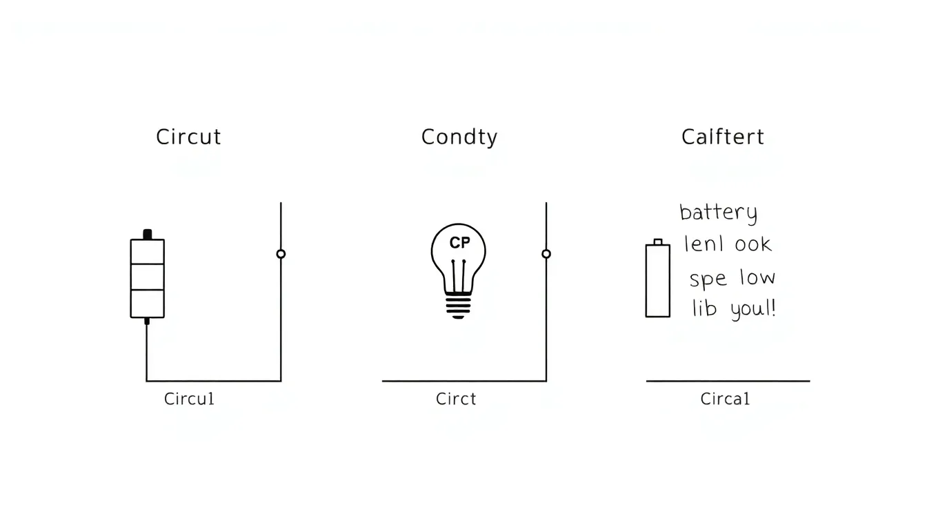 A clean educational diagram showing three simple electrical circuits side by side on a white background. Circuit 1: one battery and one light bulb. Circuit 2: two batteries in series with one light bu