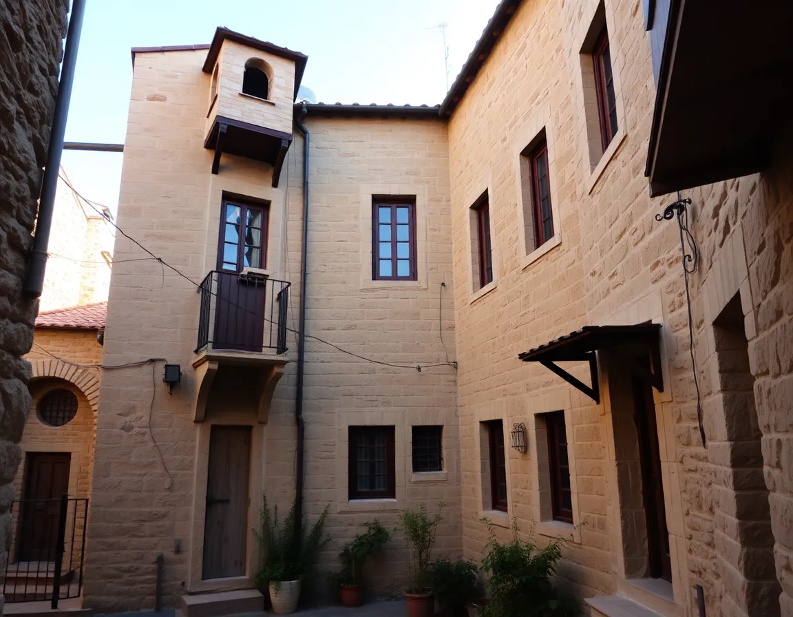 Mardin taş evlerinin bulunduğu dar sokak ve avlu görüntüsü